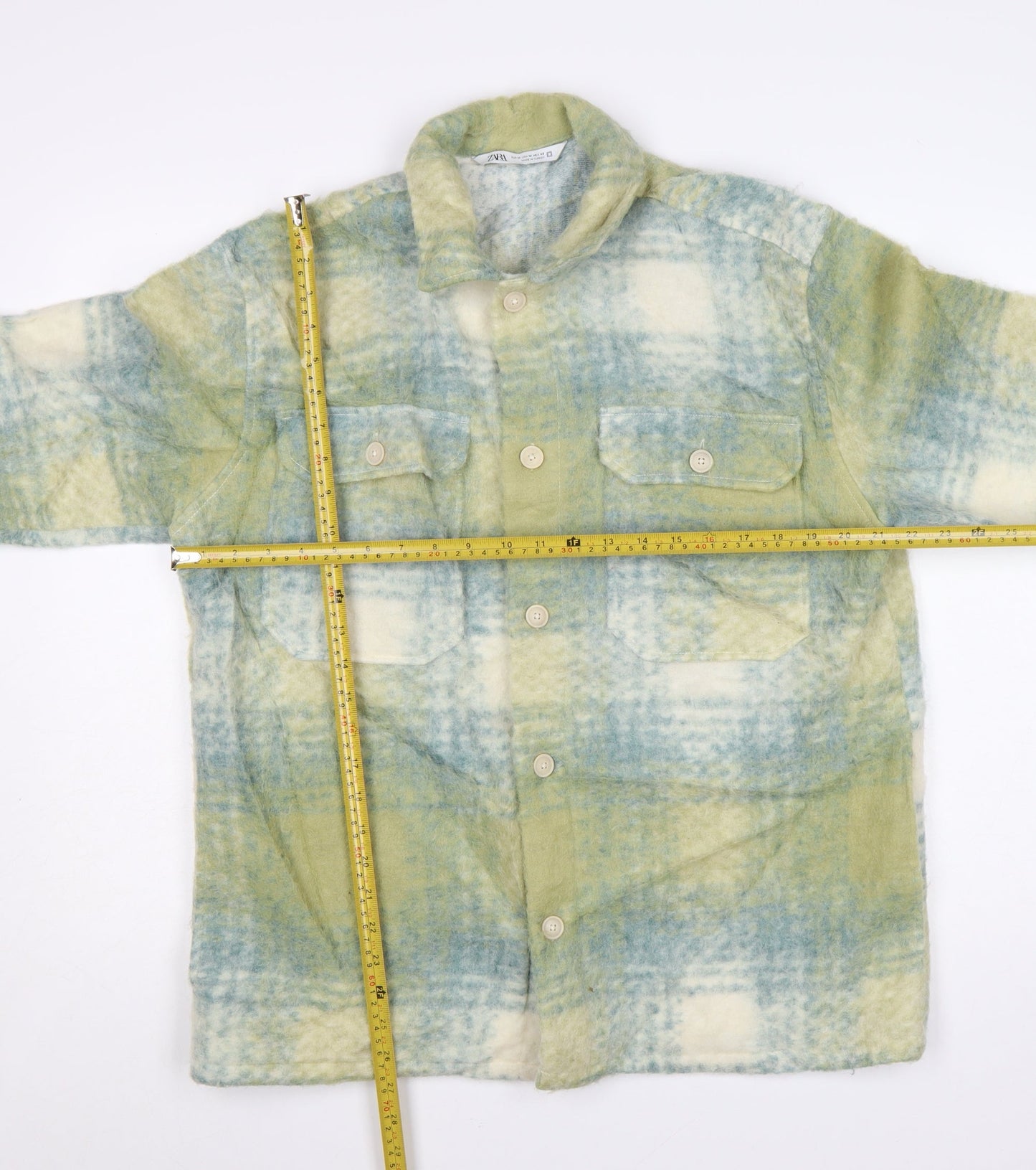 Zara Women Green Check Wool Blend Shacket Jacket M