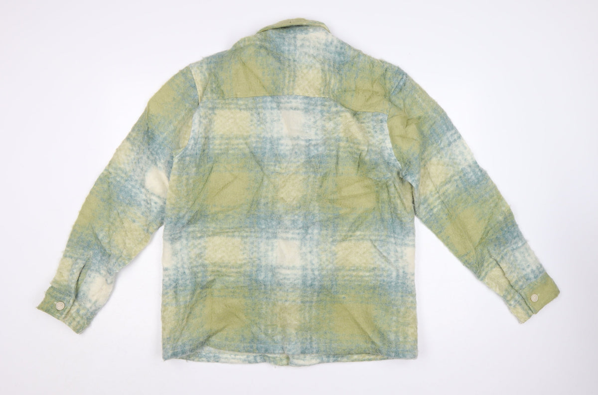 Zara Women Green Check Wool Blend Shacket Jacket M