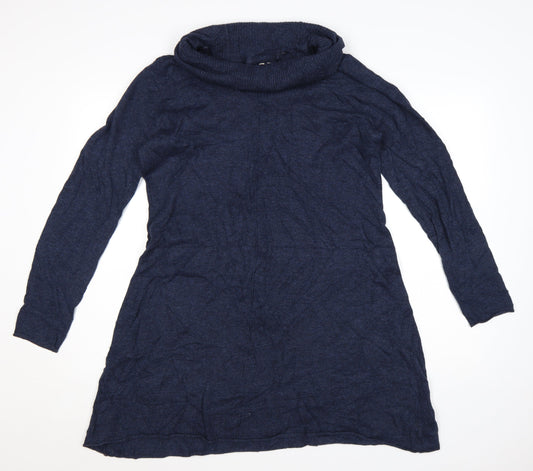White Stuff Women’s Blue Long Sleeve Jumper Dress Size 16 Knit Cowl Neck