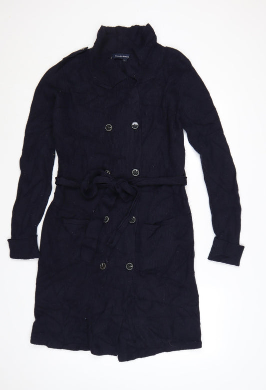French Connection Women's Black L Collared Belted Knit Cardigan