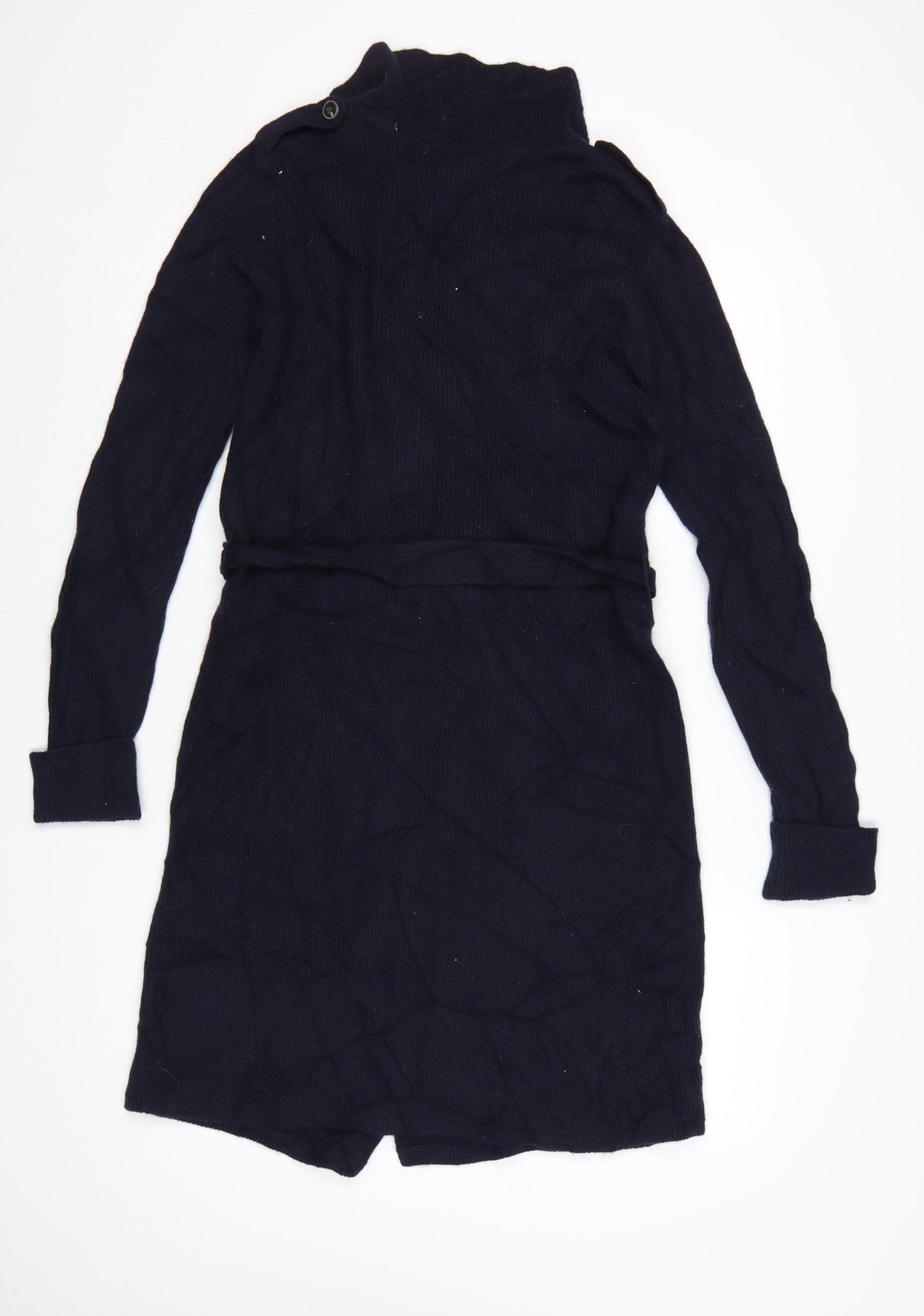French Connection Women's Black L Collared Belted Knit Cardigan