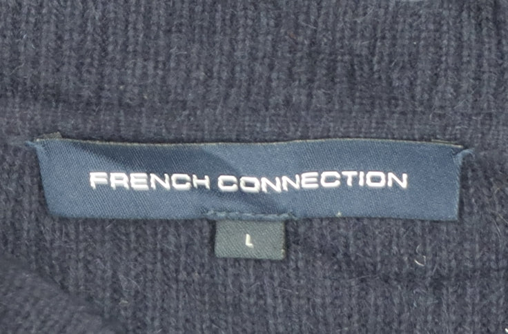 French Connection Women's Black L Collared Belted Knit Cardigan