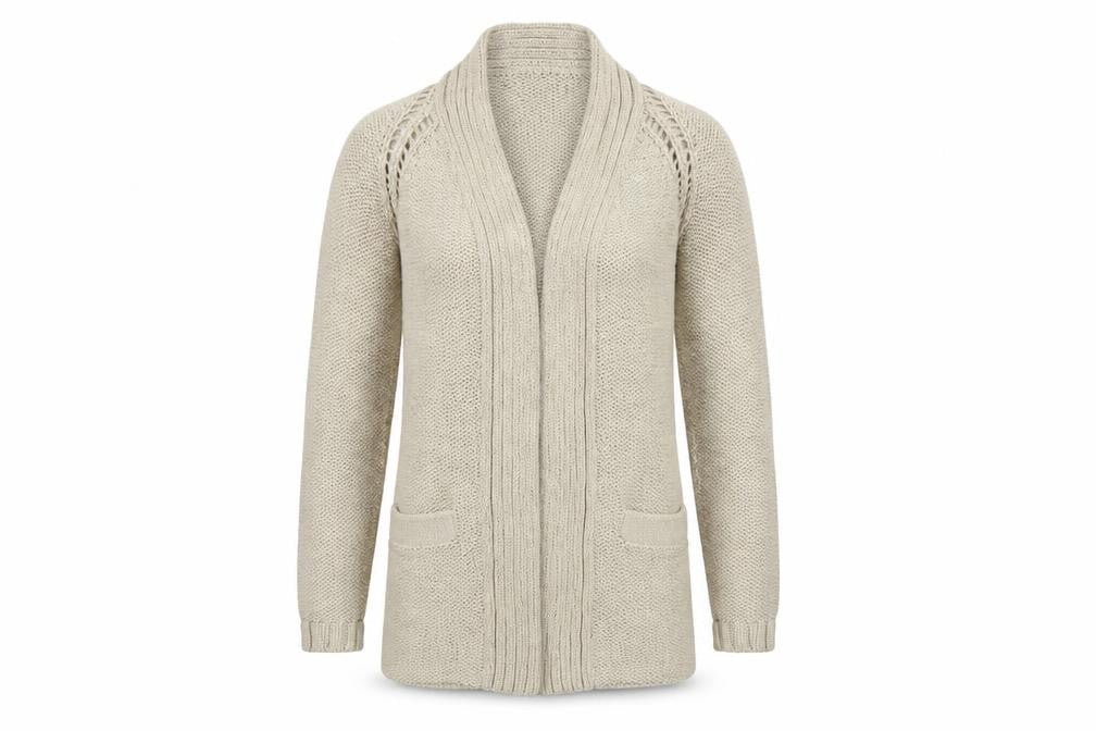 FatFace Womens Beige Cotton Long Sleeve Open Knit Cardigan Size 8