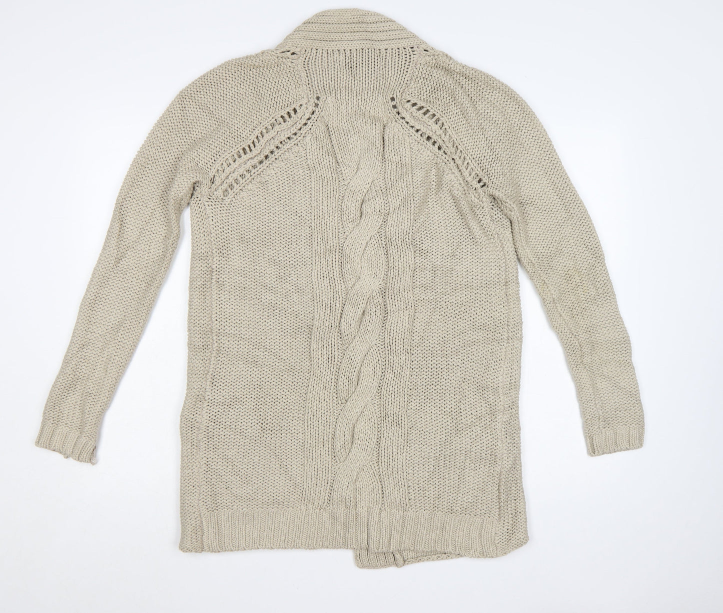 FatFace Womens Beige Cotton Long Sleeve Open Knit Cardigan Size 8