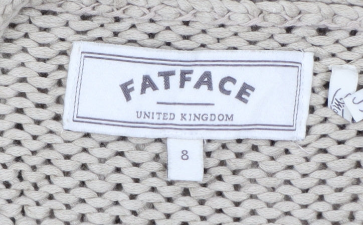 FatFace Womens Beige Cotton Long Sleeve Open Knit Cardigan Size 8