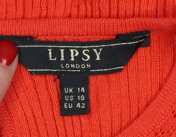 Lipsy Women Red Knit Long Sleeve Pullover Jumper Size 14