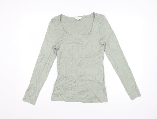 Marks and Spencer Women Green Long Sleeve Cotton T-Shirt Size 10