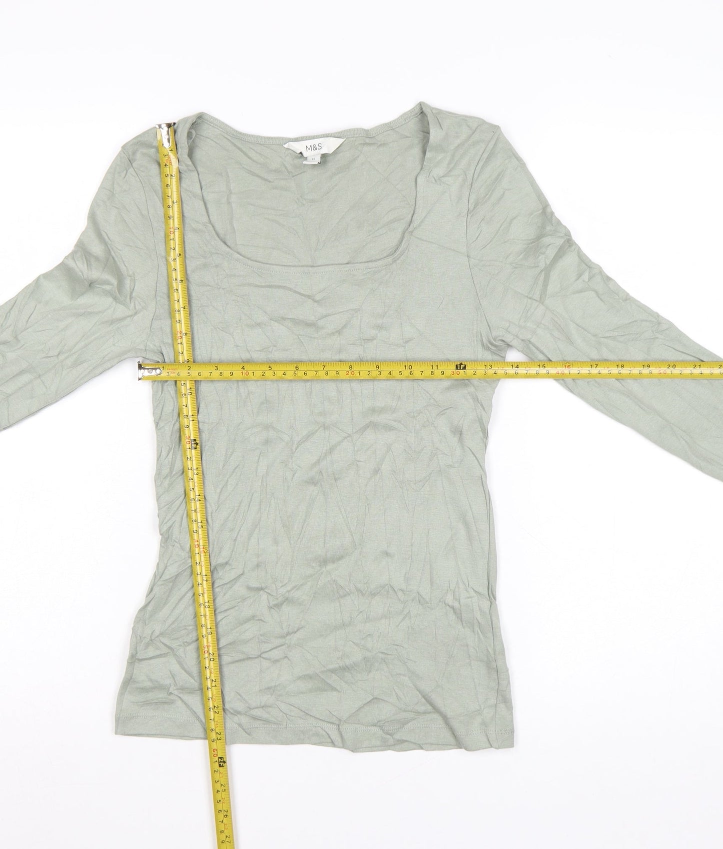 Marks and Spencer Women Green Long Sleeve Cotton T-Shirt Size 10