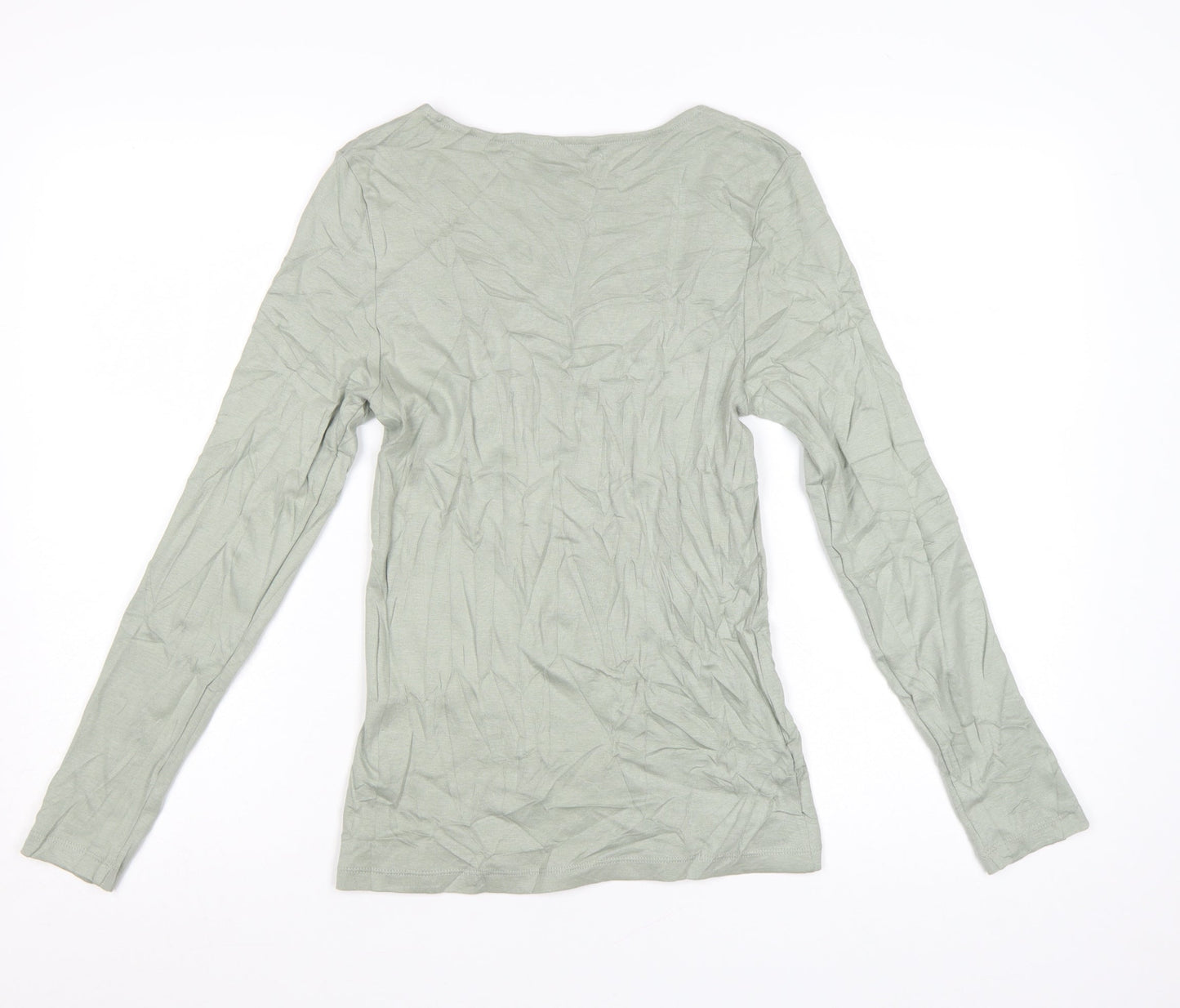 Marks and Spencer Women Green Long Sleeve Cotton T-Shirt Size 10
