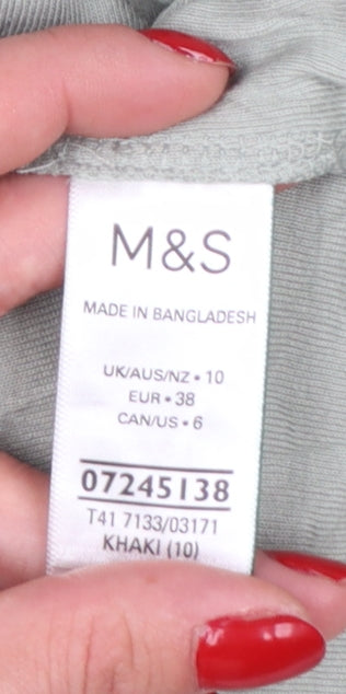 Marks and Spencer Women Green Long Sleeve Cotton T-Shirt Size 10