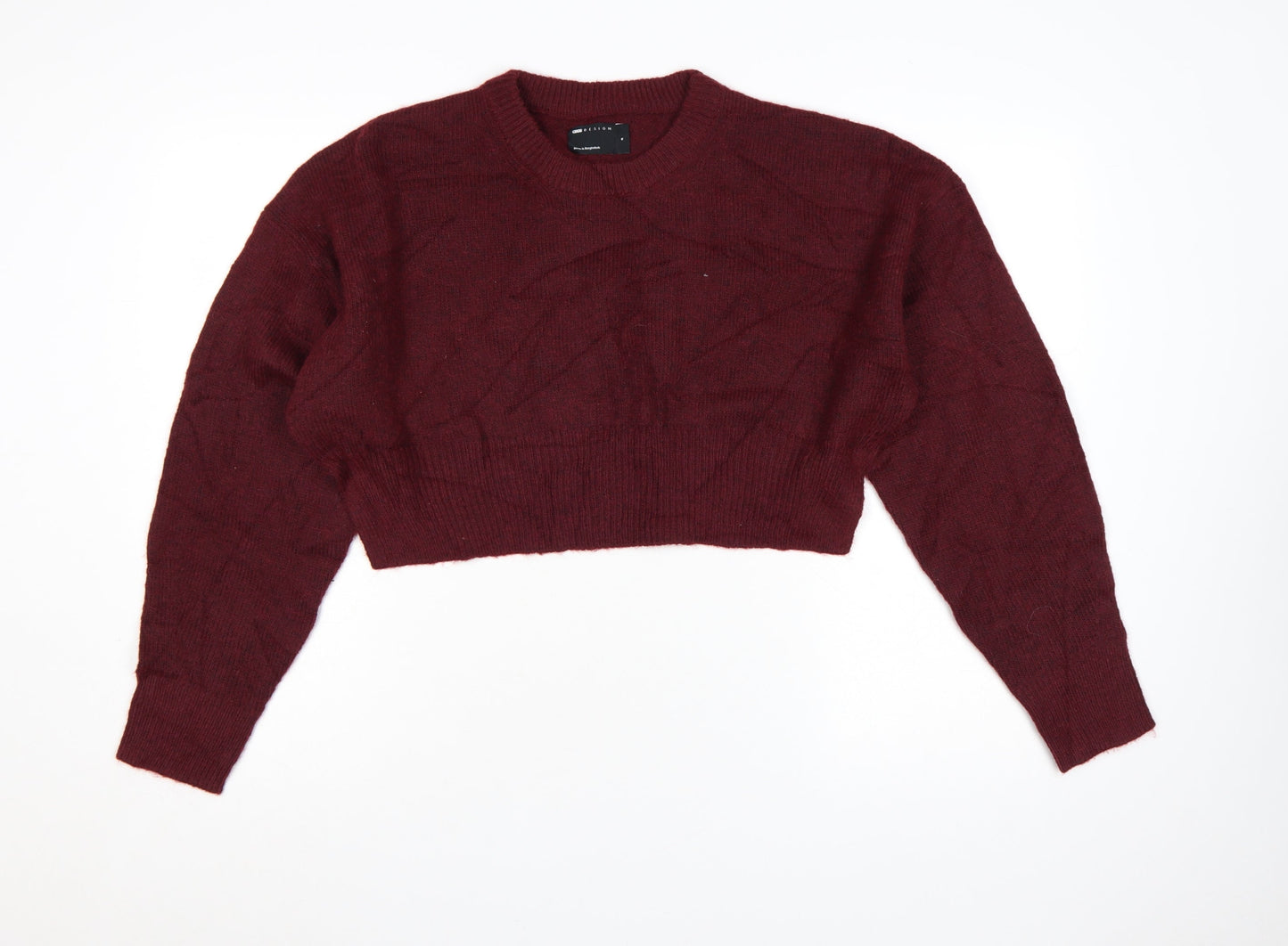 ASOS DESIGN Women Burgundy Crew Neck Cropped Jumper Size S UK 8-10