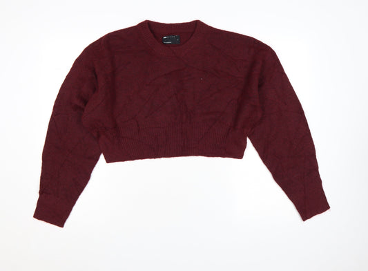 ASOS DESIGN Women Burgundy Crew Neck Cropped Jumper Size S UK 8-10