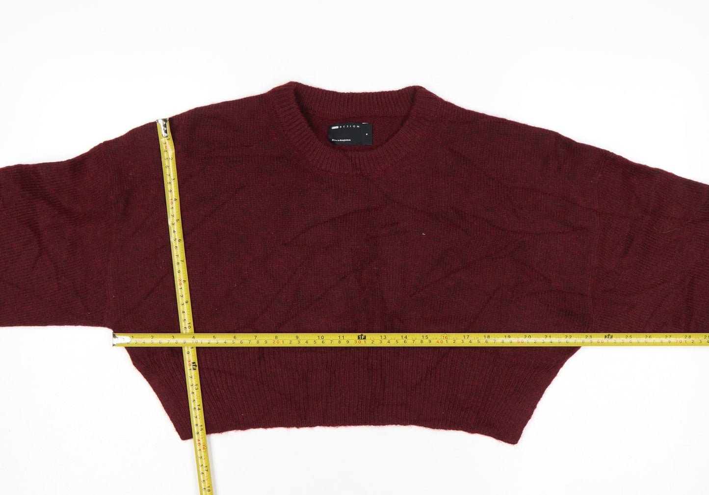 ASOS DESIGN Women Burgundy Crew Neck Cropped Jumper Size S UK 8-10