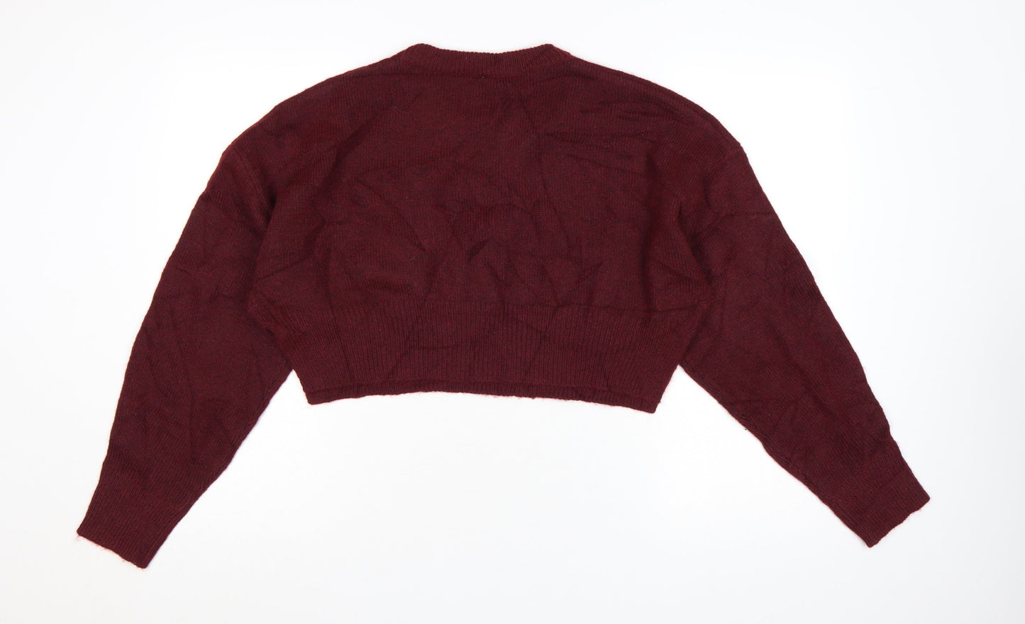 ASOS DESIGN Women Burgundy Crew Neck Cropped Jumper Size S UK 8-10
