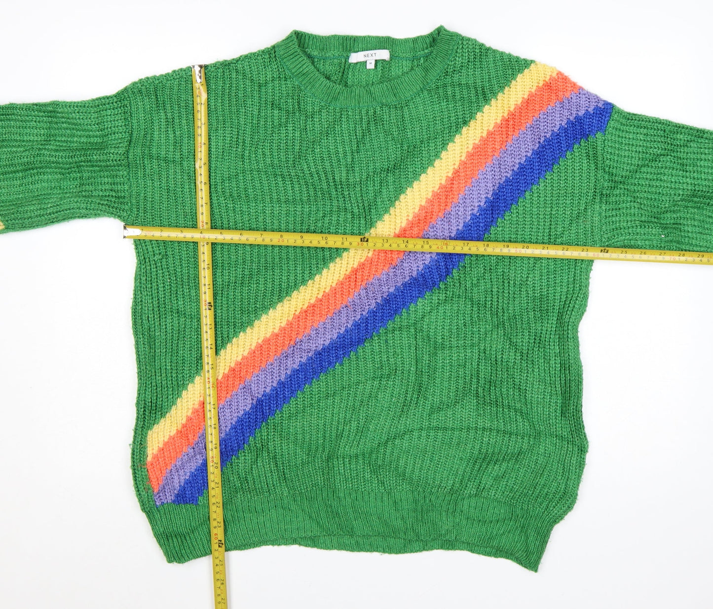 Next Womens Green Rainbow Knit Chunky Pullover Jumper Size M