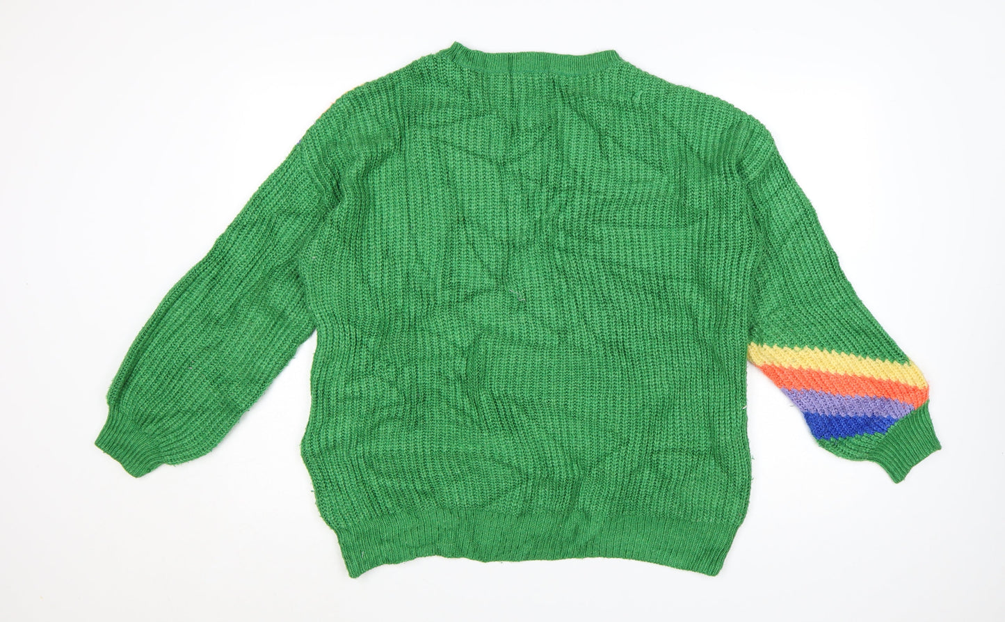 Next Womens Green Rainbow Knit Chunky Pullover Jumper Size M