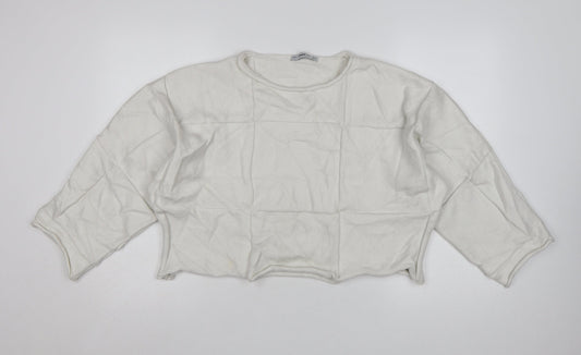Zara Women Ivory Knit Relaxed Fit Cropped Pullover Jumper Size S