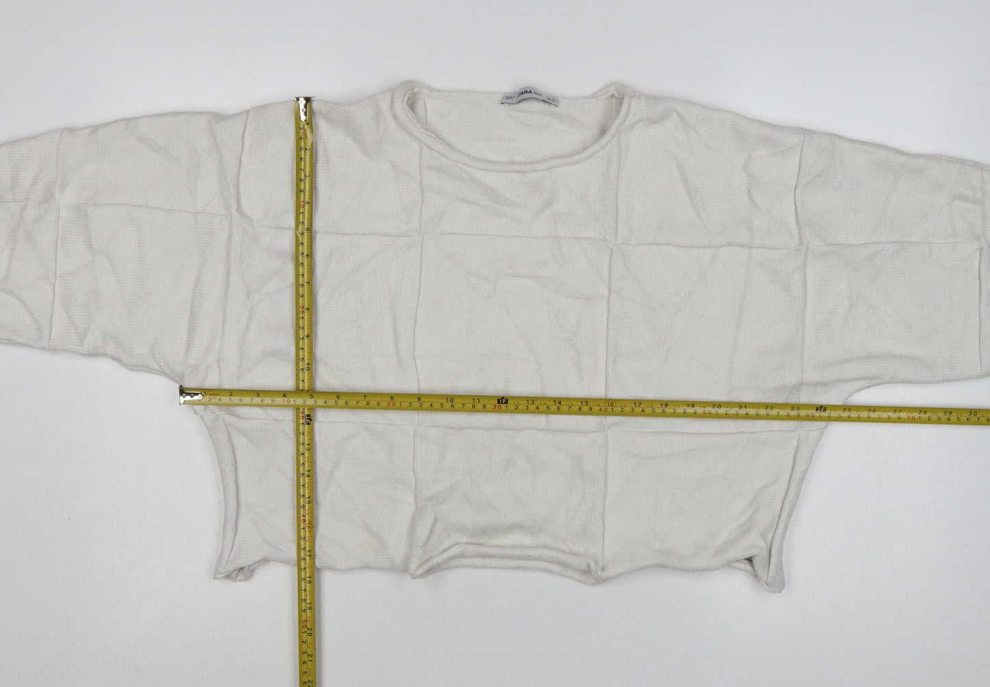 Zara Women Ivory Knit Relaxed Fit Cropped Pullover Jumper Size S