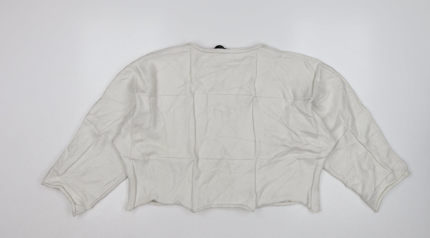 Zara Women Ivory Knit Relaxed Fit Cropped Pullover Jumper Size S