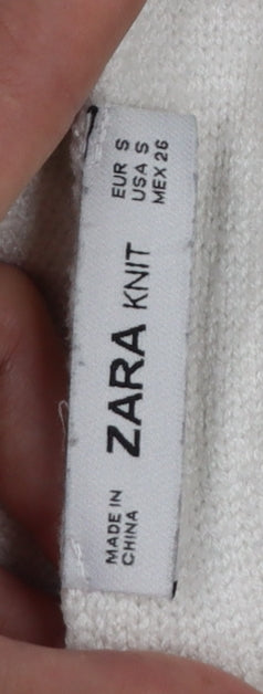 Zara Women Ivory Knit Relaxed Fit Cropped Pullover Jumper Size S