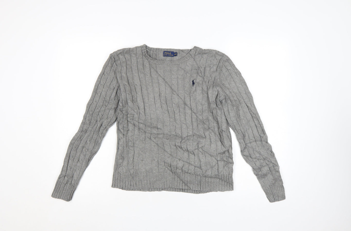 Polo Ralph Lauren Women Grey Cable-Knit Cotton Jumper M