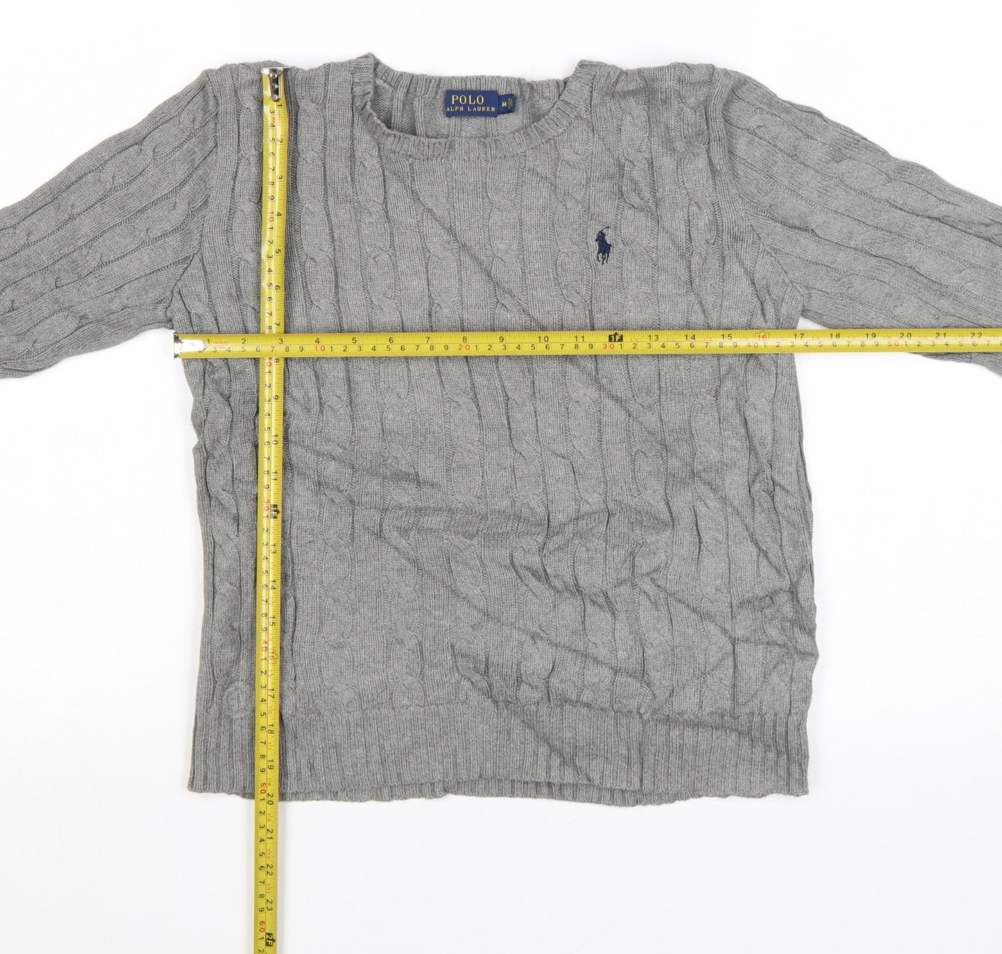 Polo Ralph Lauren Women Grey Cable-Knit Cotton Jumper M