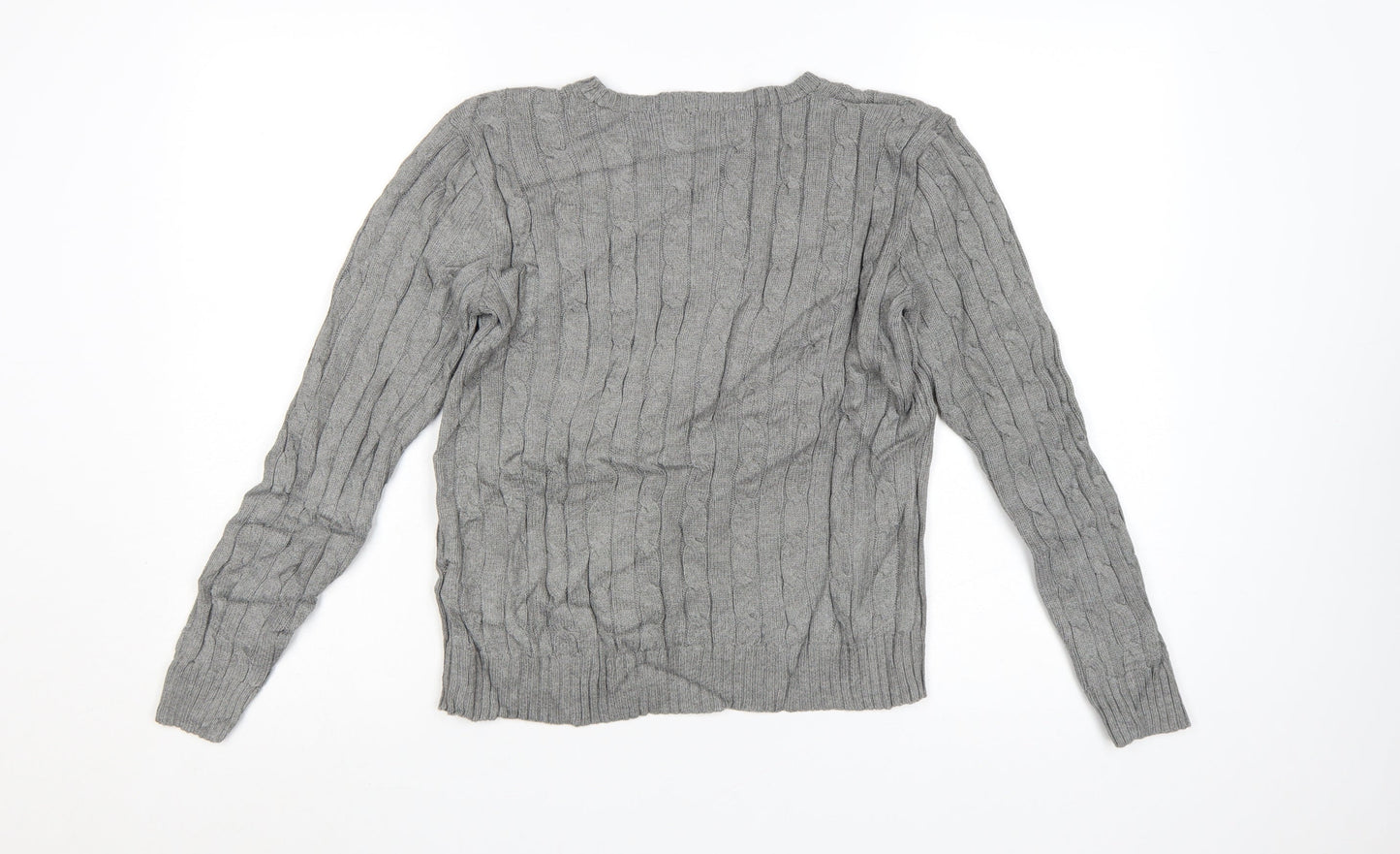 Polo Ralph Lauren Women Grey Cable-Knit Cotton Jumper M