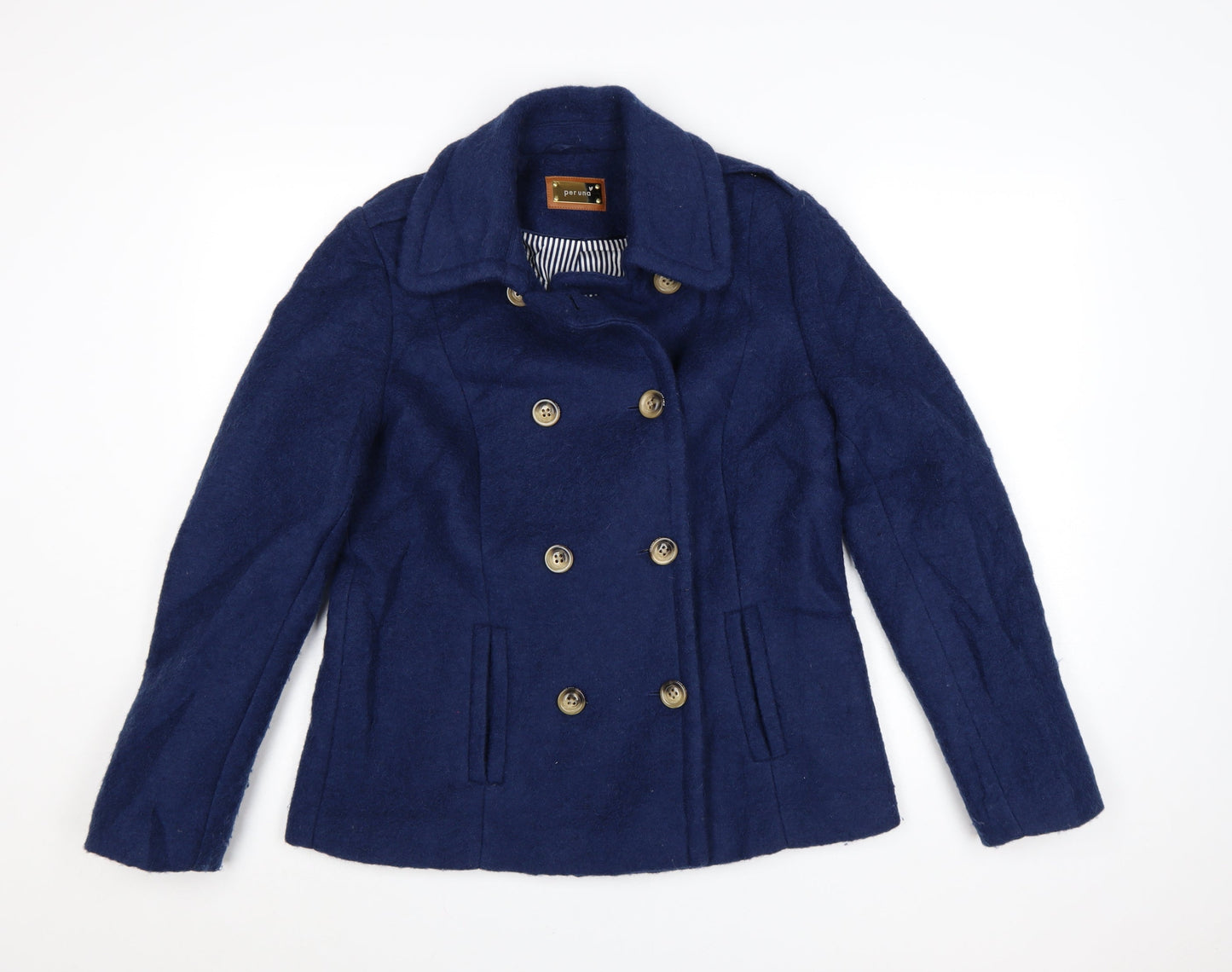 Marks and Spencer Women’s Blue Wool Pea Coat Size 12 Classic Style