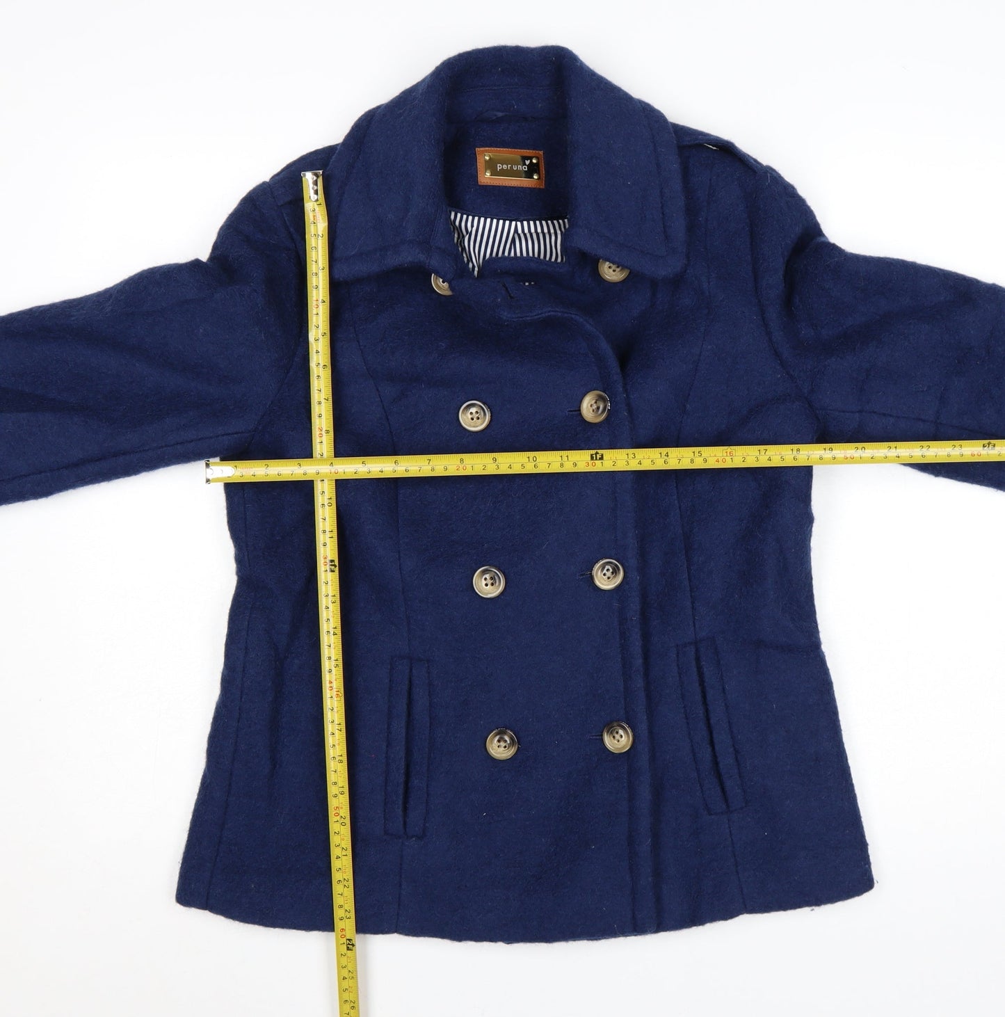 Marks and Spencer Women’s Blue Wool Pea Coat Size 12 Classic Style