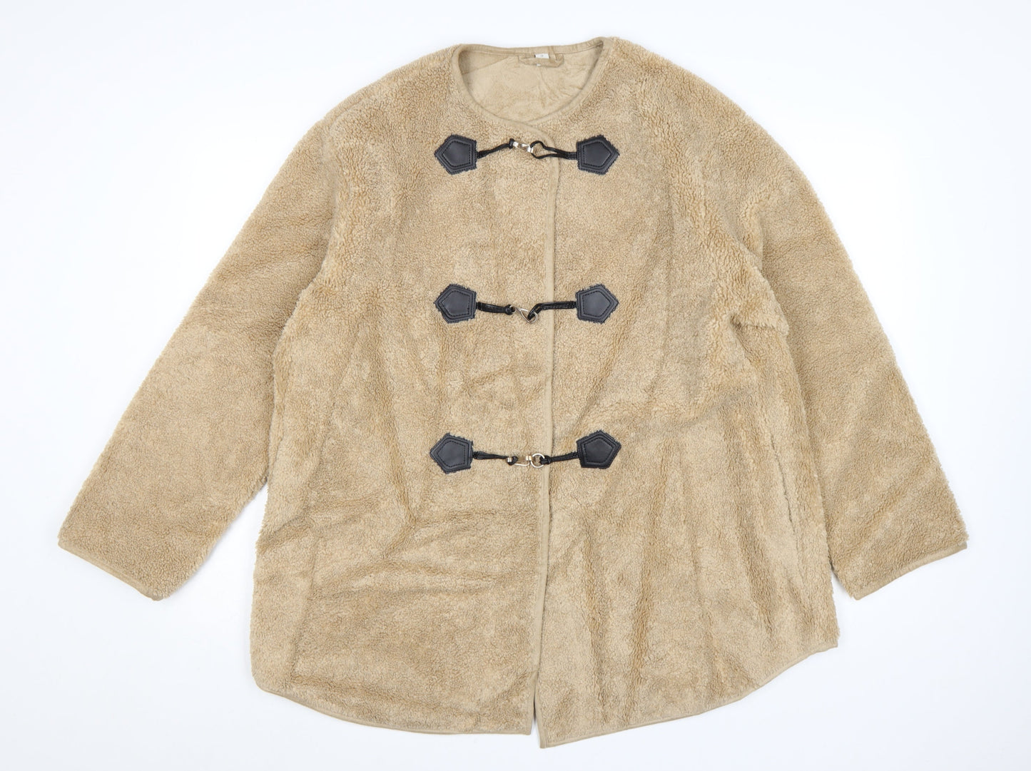 Marks and Spencer Women Beige Fleece Mid-Length Overcoat Size 14