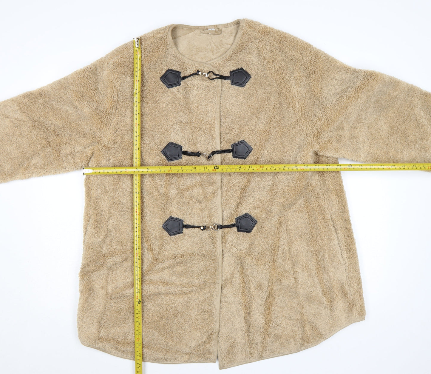 Marks and Spencer Women Beige Fleece Mid-Length Overcoat Size 14