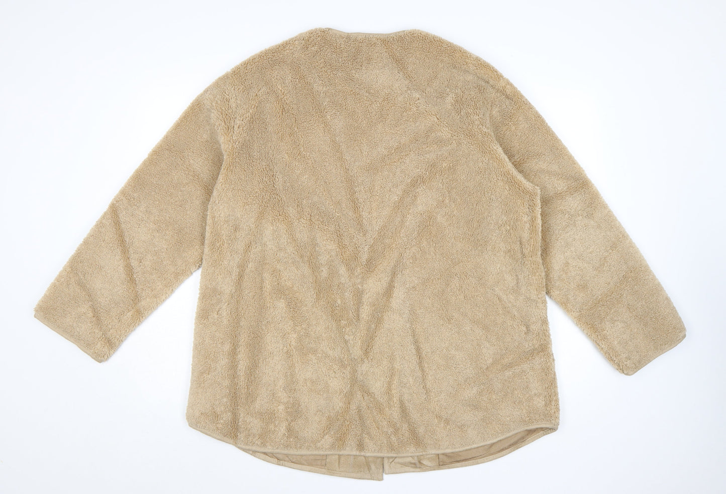 Marks and Spencer Women Beige Fleece Mid-Length Overcoat Size 14