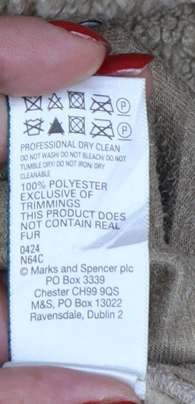 Marks and Spencer Women Beige Fleece Mid-Length Overcoat Size 14