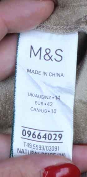 Marks and Spencer Women Beige Fleece Mid-Length Overcoat Size 14