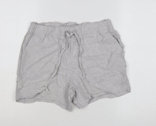 Dunnes Women Grey Linen Blend Drawstring Casual Shorts Size S