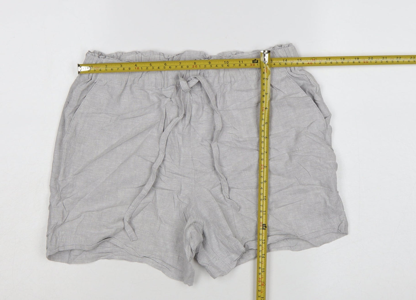 Dunnes Women Grey Linen Blend Drawstring Casual Shorts Size S