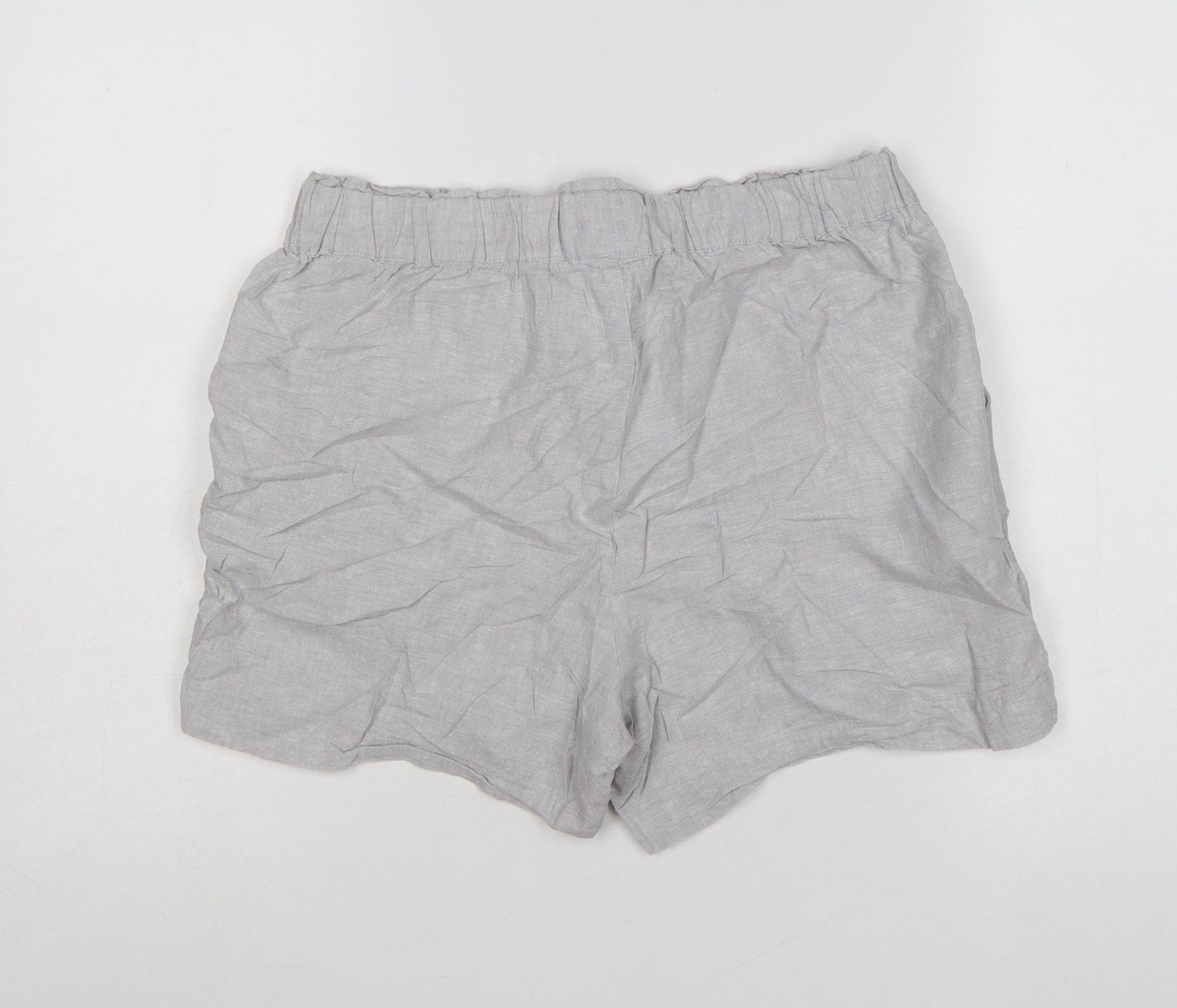 Dunnes Women Grey Linen Blend Drawstring Casual Shorts Size S