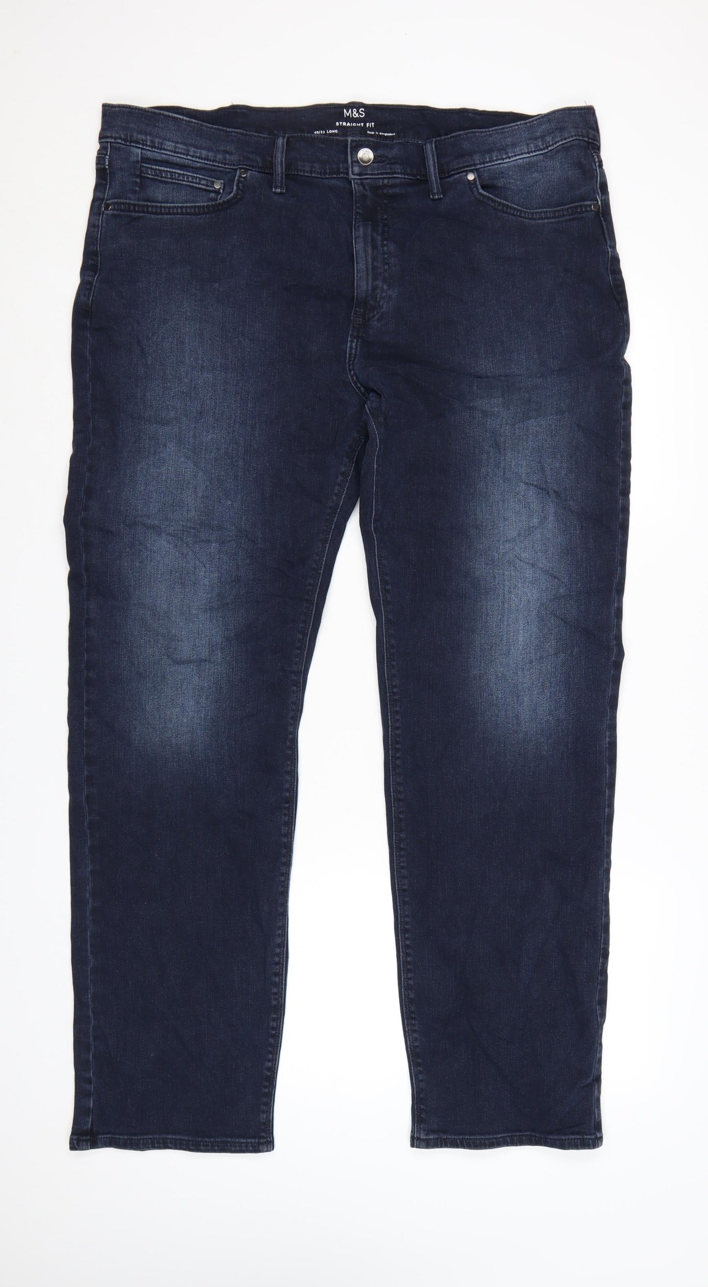 Marks and Spencer Men's Blue Straight Fit Jeans 40L Cotton Denim