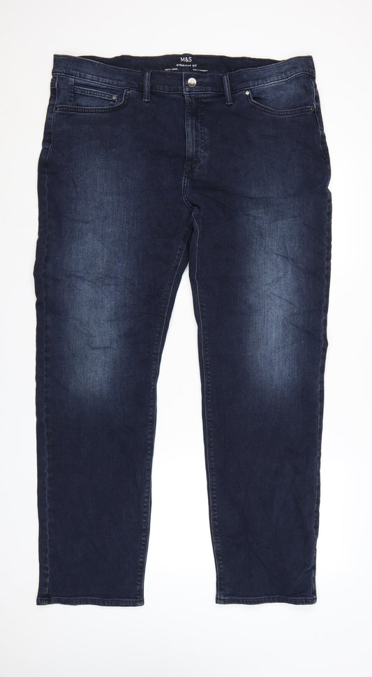 Marks and Spencer Men's Blue Straight Fit Jeans 40L Cotton Denim