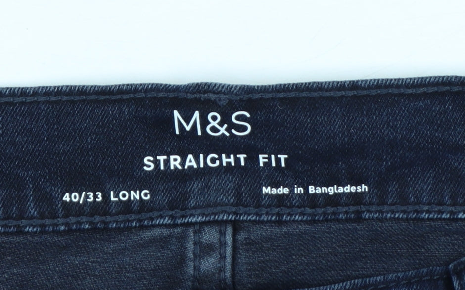 Marks and Spencer Men's Blue Straight Fit Jeans 40L Cotton Denim