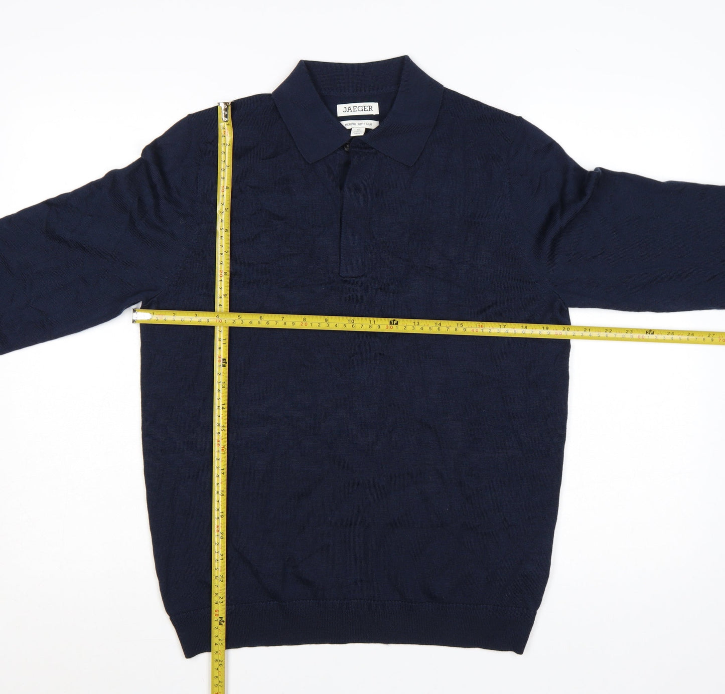 Jaeger Men’s Blue Merino Silk Collared Henley Jumper M