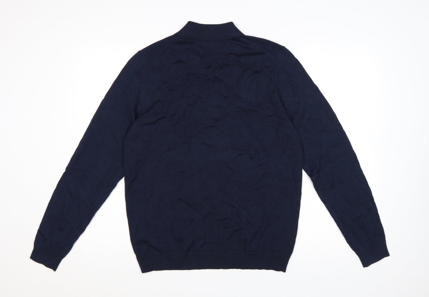 Jaeger Men’s Blue Merino Silk Collared Henley Jumper M