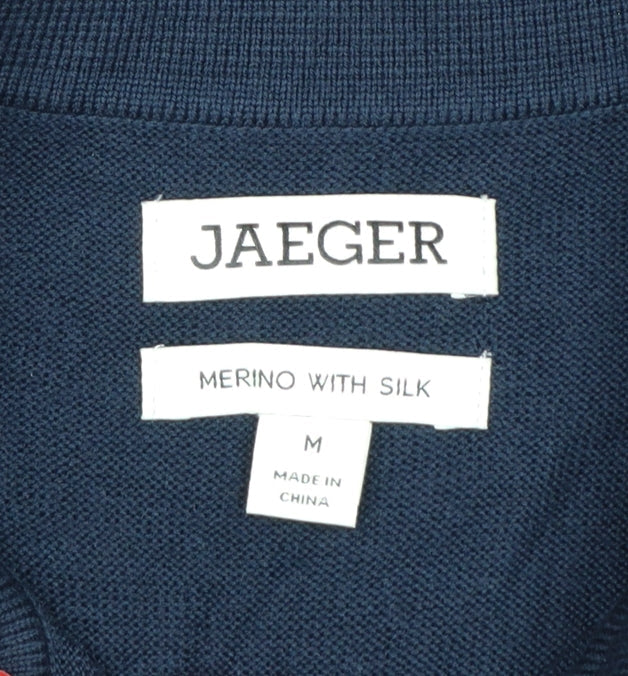 Jaeger Men’s Blue Merino Silk Collared Henley Jumper M