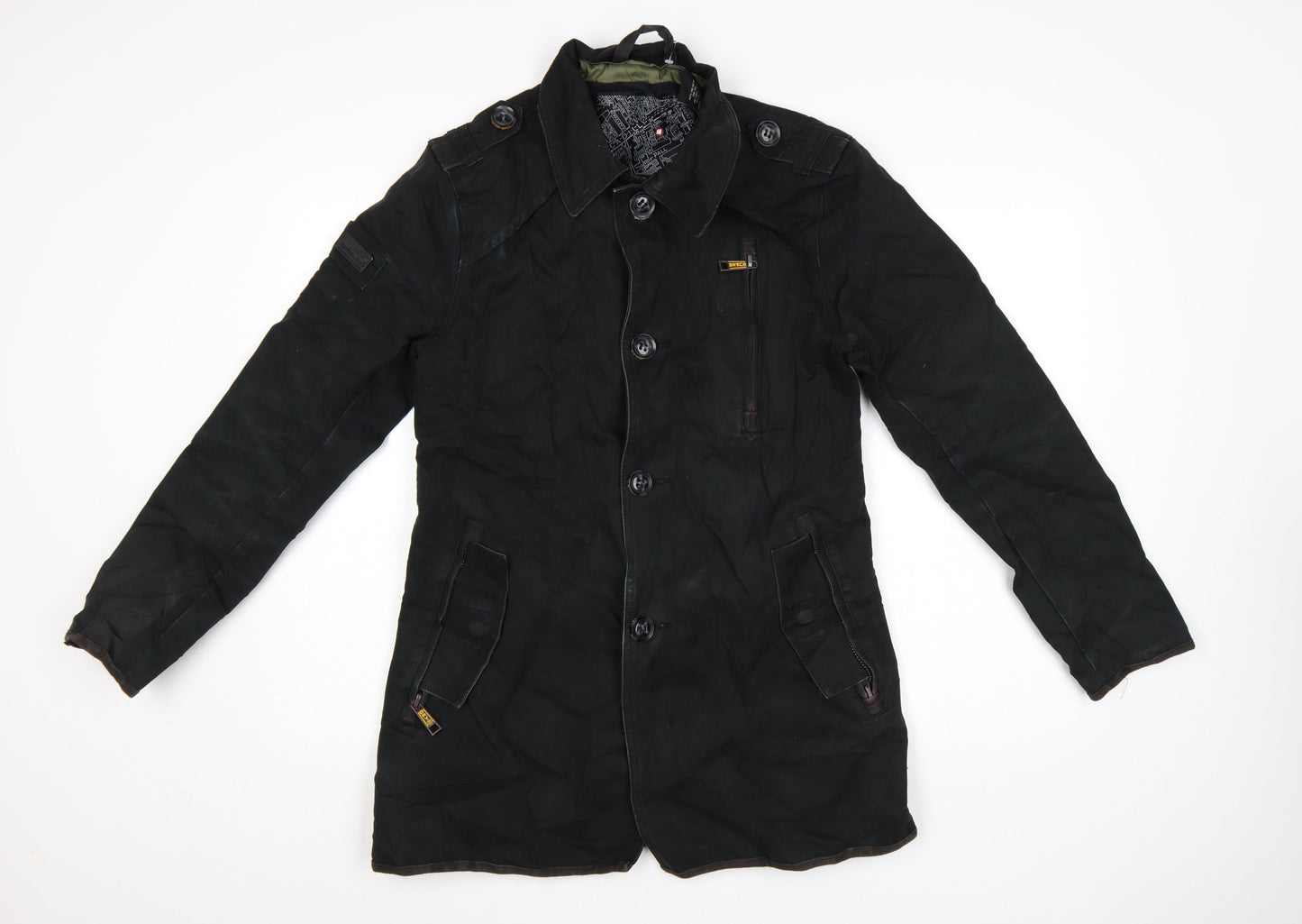 Superdry Men’s Black Medium Trench Coat Cotton Lined Jacket