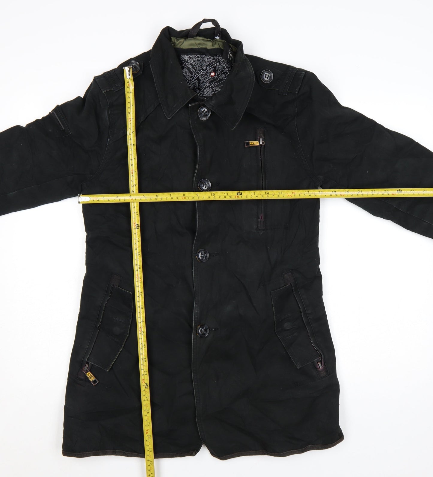 Superdry Men’s Black Medium Trench Coat Cotton Lined Jacket