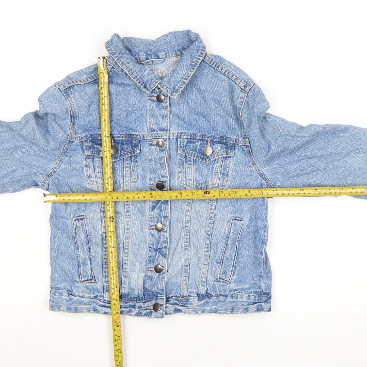 Cotton On Womens Blue Denim Cropped Jacket Size 12 Classic Casual