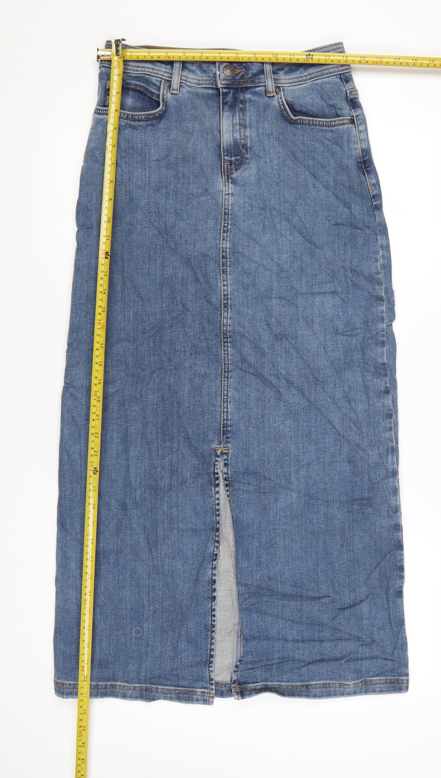 Marks and Spencer Women Blue Denim Midi Pencil Skirt Size 10