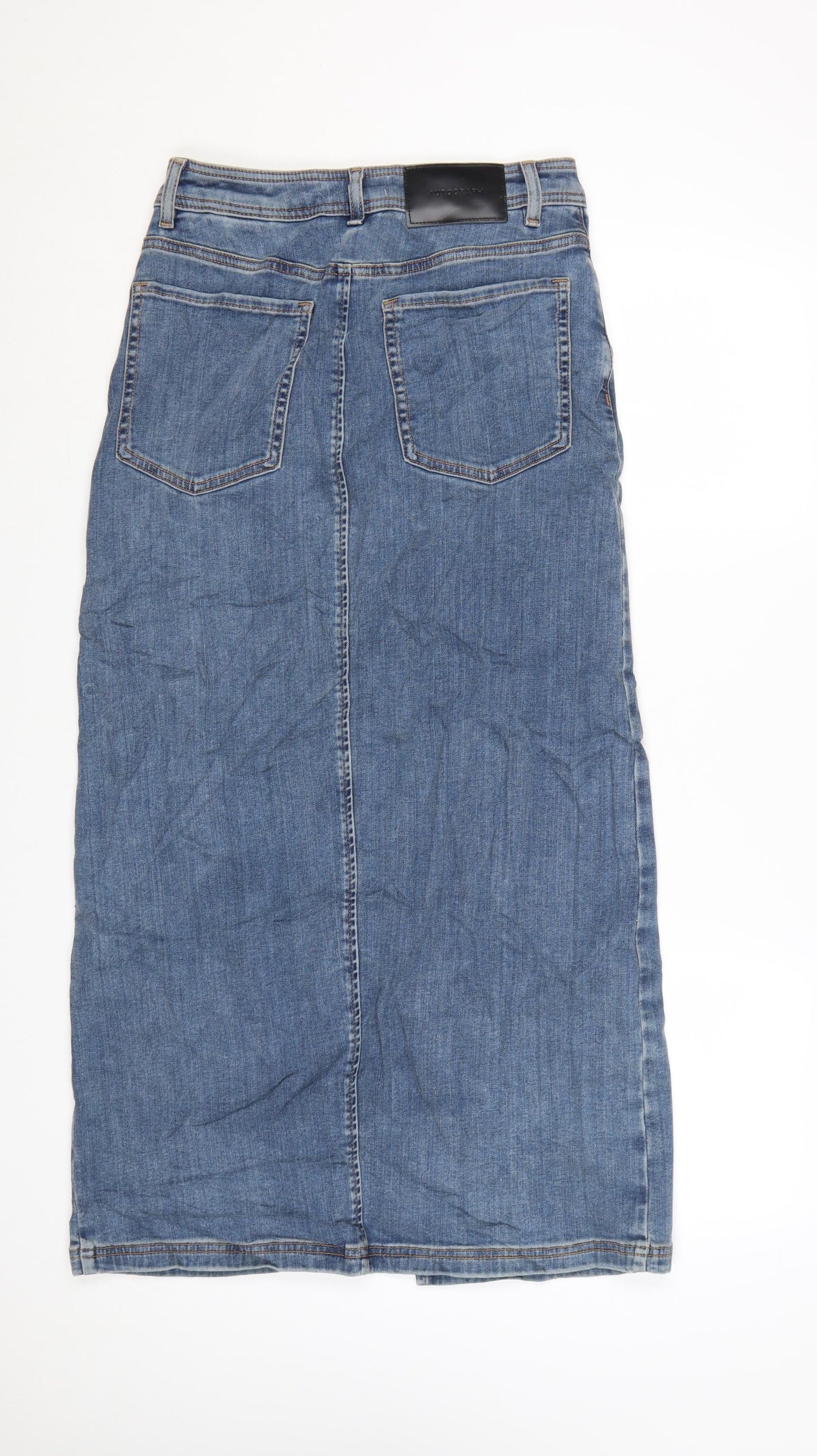 Marks and Spencer Women Blue Denim Midi Pencil Skirt Size 10
