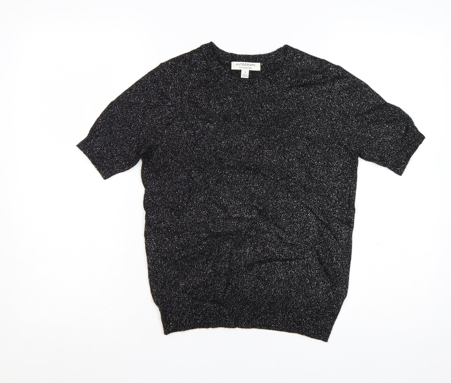 Marks and Spencer Autograph Women's Black Cashmere Blend Short Sleeve Jumper S