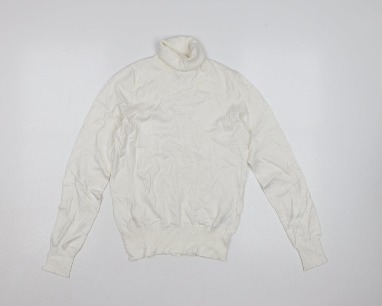 H&M Women Ivory Roll Neck Viscose Knit Jumper Size S